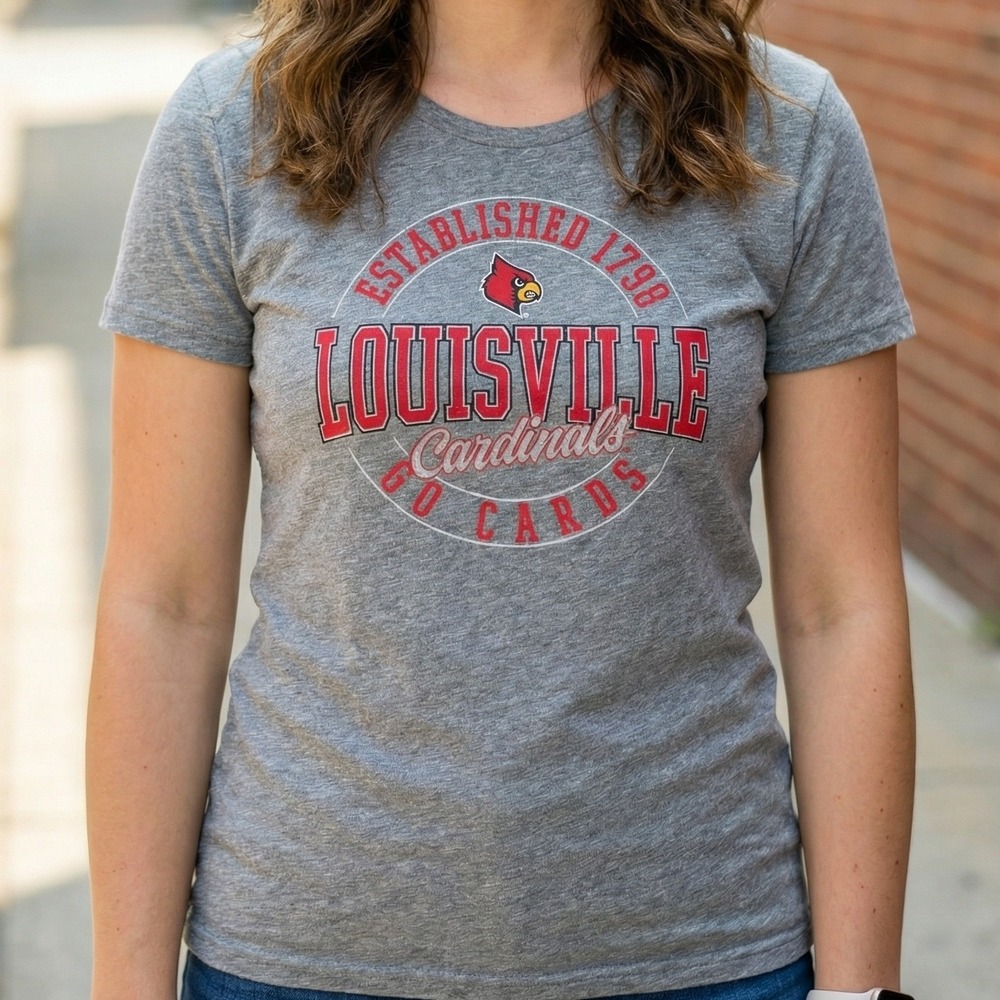 Captivating Louisville Cardinals NCAA Graphic T-Shirt Gray Heather Short Sleeve